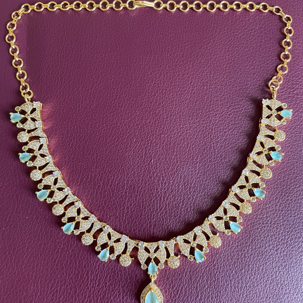 Gold-Tone Teardrop Opal Accent Necklace - Elegant Women’s Jewelry